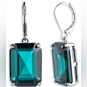 Lauren Ralph Lauren Silver Emerald Stone Drop Earrings